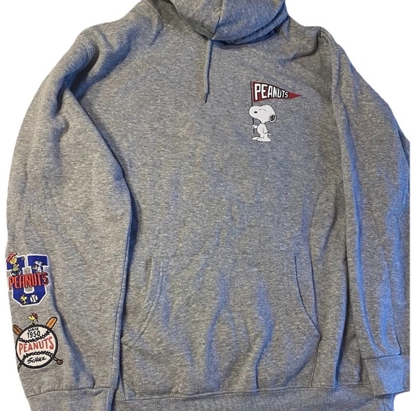 Peanuts Snoopy Hoodie Women’s Heather Gray Large (12-14)  Character Embroidery - Picture 3 of 6